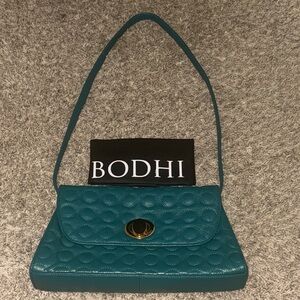 Bodhi Elegant Teal Leather Quilted Women's Bag Gold Lock New w store/partial tag